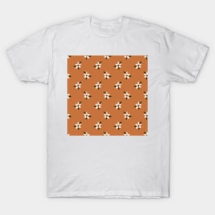 Elegant White Winter Flower Orange Pattern T-Shirt